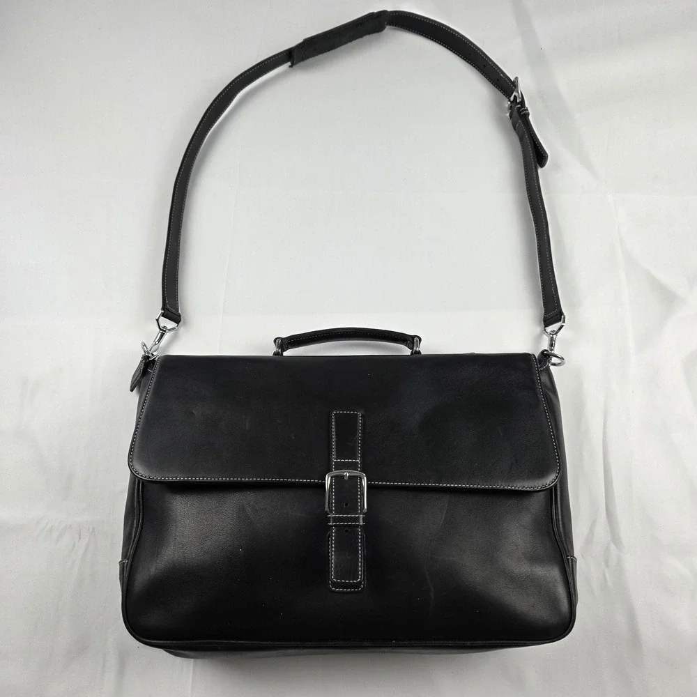 Coach Messenger Bag Mens Large Black Leather Briefcase Crossbody Office
